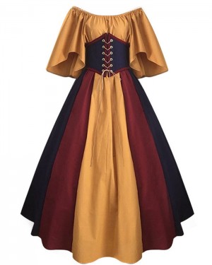 Colored Off the Shoulder Satin Medieval Gothic Victorian Dress with Flare Sleeves VD030