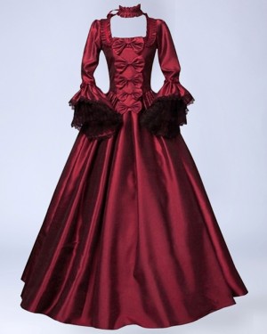 Blue Satin Scoop Medieval Medieval Gothic Victorian Dress with Bubble Sleeves VD052