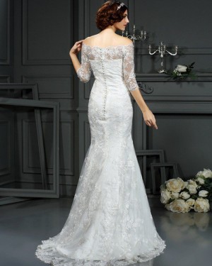 Ball Gown Bateau Neck Lace Appliqued Wedding Dress with Half Length Sleeves WD2066