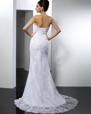 White Sweetheart Beading and Appliqued Mermaid Wedding Dress WD2002