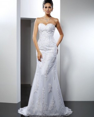 White Sweetheart Beading and Appliqued Mermaid Wedding Dress WD2002