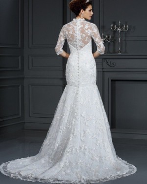 Ivory Queen Anne Lace Appliqued Mermaid Wedding Dress with Half Length Sleeves WD2003