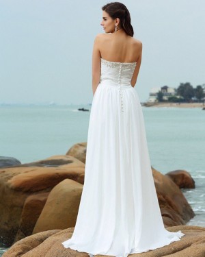 Chiffon Simple Ruched Sweetheart Beading Beach Wedding Dress WD2004