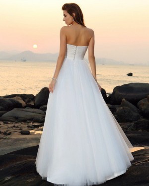 Simple Sweetheart Ruched Ivory Tulle Beach Wedding Dress WD2017
