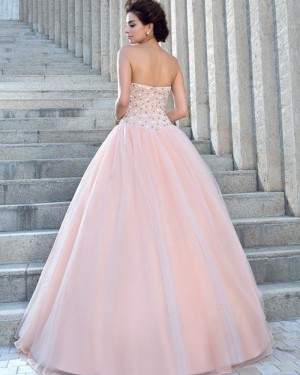 Pleated Strapless Pink Beading Bodice Princess Wedding Gown WD2023