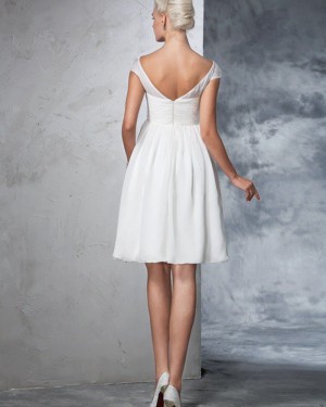 White Tulle Bateau Ruched Lace Applique Short Wedding Dress WD2024