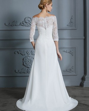 White Off the Shoulder Sheath Lace Appliqued Wedding Dress with Half Length Sleeves WD2028