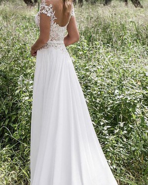 Sheer Neck Lace Bodice Ivory Wedding Dress with Double Side Slit WD2040