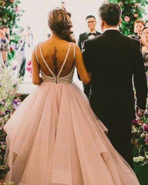 Tulle Jewel Lace Bodice Ruffled Ivory Wedding Dress WD2041
