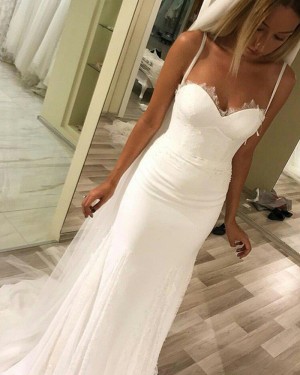 Lace Appliqued Spaghetti Straps White Mermaid Wedding Dress WD2050