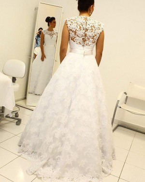 Elegant A-line High Neck Lace White Wedding Dress WD2063