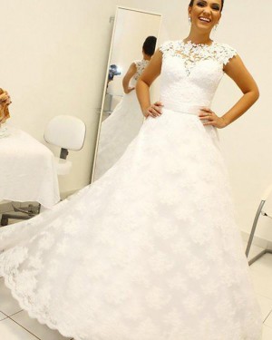 Elegant A-line High Neck Lace White Wedding Dress WD2063