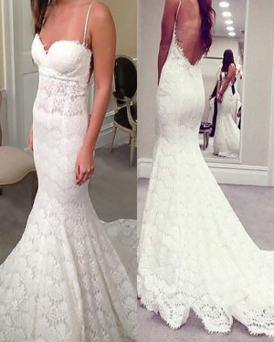 Mermaid Spaghetti Straps Lace Wedding Dress with Open Back WD2073