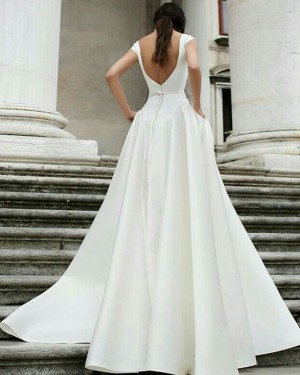 A-line Satin Simple Jewel White Wedding Dress with Pockets WD2087