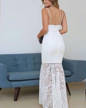 Mermaid Double Spaghetti Straps Lace Wedding Dress with Middle Slit WD2090