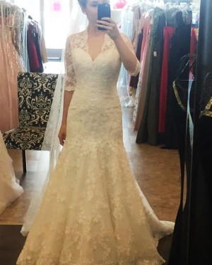 Amazing Lace Mermaid Queen Anne Wedding Dress with Half Length Sleeves WD2094