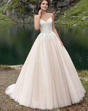 Pleated Lace Bodice Sweetheart Ivory Tulle Wedding Dress WD2097