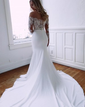 Mermaid Chiffon Sheer Neck Lace Applique Wedding Dress with Long Sleeves WD2105