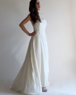 Beach Strapless Satin Ivory Simple Wedding Dress with Lace Up WD2125