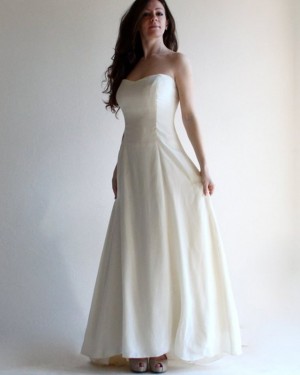 Beach Strapless Satin Ivory Simple Wedding Dress with Lace Up WD2125