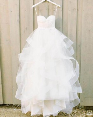 Ruffle Spaghetti Straps White Ball Gown Wedding Dress WD2132