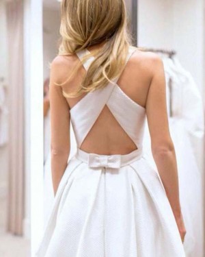 Jewel A-line Simple White Wedding Dress with Pockets WD2133