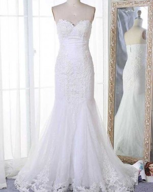 Sweetheart Lace Applique Mermaid White Wedding Dress WD2134