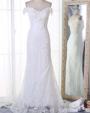 Beading Applique White Off the Shoulder Sheath Wedding Dress WD2135
