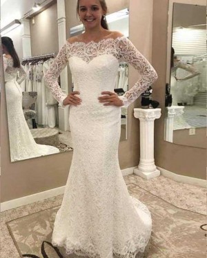 Mermaid Long Sleeve Off the Shoulder Vintage Wedding Dress WD2138