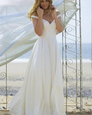 Simple Ruched Ivory Off the Shoulder Wedding Dress WD2142