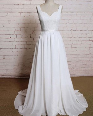 Simple Tulle V-neck Lace Bodice Ivory Wedding Dress WD2154