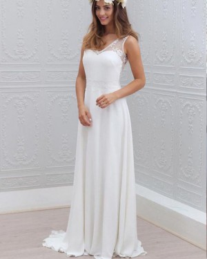 Sheath V-neck Lace Bodice White Wedding Dress WD2167