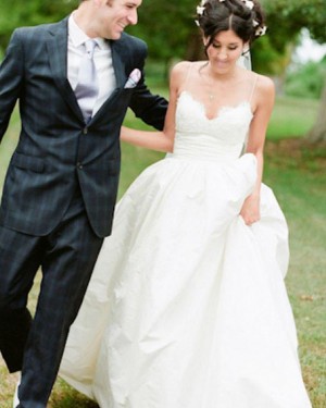 Lace Bodice Satin Spaghetti Straps Simple Wedding Dress WD2168