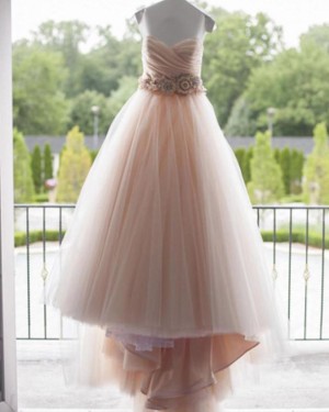 Princess Sweetheart Pink Tulle Wedding Dress with Beading Belt WD2174
