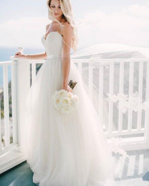 Ivory Pleated Sweetheart Tulle Simple Wedding Dress WD2178
