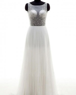 Pleated Ivory Beading Bodice Scoop Wedding Dress WD2179