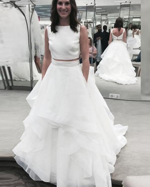 Two Piece Ruffle Jewel White Simple Wedding Dress WD2192