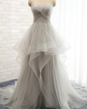Beading Grey Sweetheart Ruffle Tulle Wedding Dress WD2198