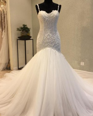Elegant Mermaid Square Pleated Beading Wedding Dress WD2200
