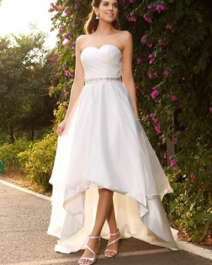 Ruched High Neck White Sweetheart Wedding Dress with Beading WD2202