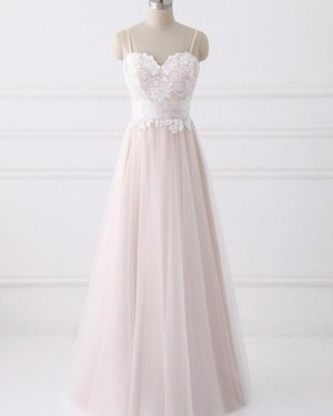 Tulle Spaghetti Dusty Pink Lace Appliqued A-line Wedding Dress WD2219
