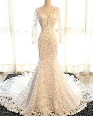 Mermaid Scoop Vintage Lace Wedding Dress with Long Sleeves WD2233