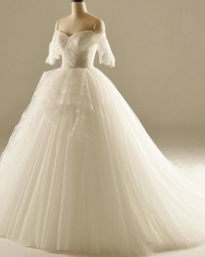 White Ruched Off the Shoulder Ball Gown Wedding Dress WD2236