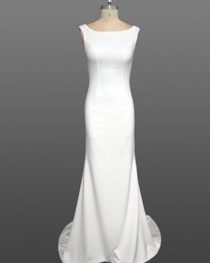 White Mermaid Scoop Simple Satin Wedding Dress WD2237