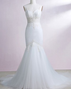 Spaghetti Straps Lace Appliqued White Mermaid Wedding Dress WD2241