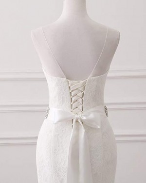 Lace Deep V-neck Vintage Mermaid Wedding Dress with Belts WD2251