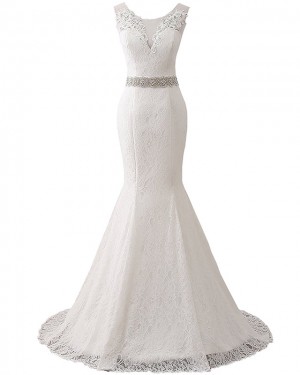 Lace Deep V-neck Vintage Mermaid Wedding Dress with Belts WD2251
