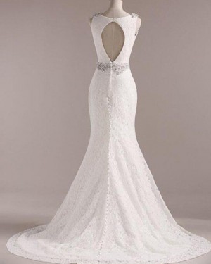 Lace V-neck Mermaid Vintage Wedding Dress with Beading Belt WD2258