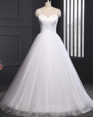 Tulle Simple Spaghetti Straps White A-line Wedding Dress WD2263