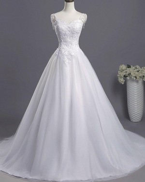 Scoop Lace Appliqued White Princess Tulle Wedding Dress WD2266